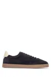 Brunello Cucinelli Navy Leather Sneakers In Brown