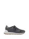 Brunello Cucinelli Grey Low Top Sneakers With Monil Detail On The Side And Embossed Logo Lettering On The Rear In Fabri In Animal Print