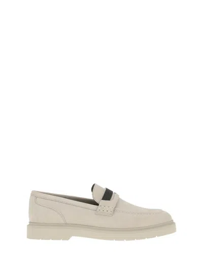Brunello Cucinelli Leather Suede Loafers In White