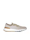 Brunello Cucinelli Mesh-panel Lace-up Sneakers In Beige
