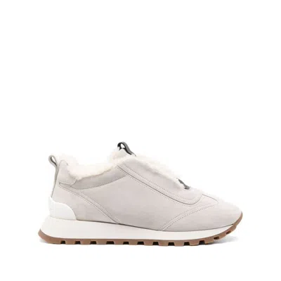 Brunello Cucinelli Suede Sneakers With Monili In Beige