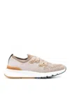 Brunello Cucinelli Mesh-panel Lace-up Sneakers In Beige