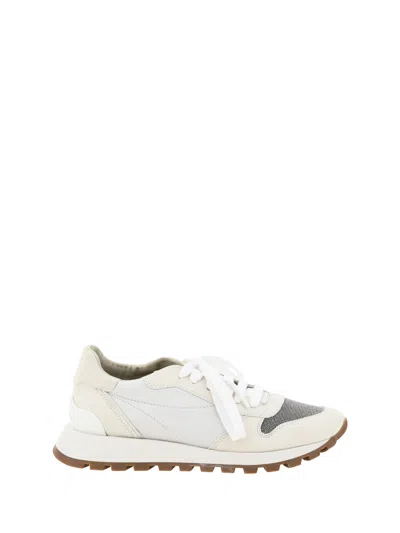 Brunello Cucinelli Women Precious Toe Sneakers In Suede And Techno Fabric In Multi
