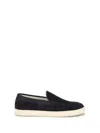 Brunello Cucinelli Navy Leather Sneakers In Black