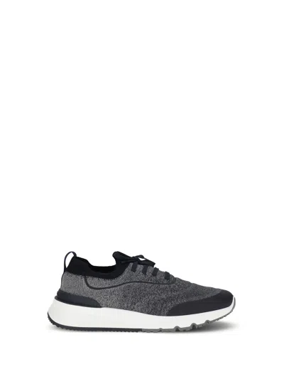 Brunello Cucinelli Men Techno Cotton Knit Sneakers Runners In Gray