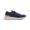 Brunello Cucinelli Leather-trimmed Stretch-knit Sneakers In Blue