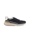 Brunello Cucinelli Suede And Smooth Material Flat Shoes With Contrasting Sole In Blue