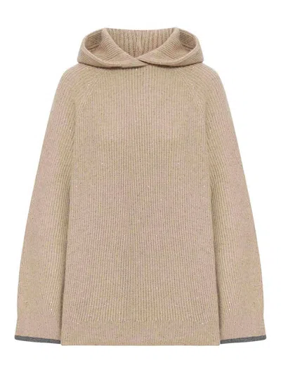 Brunello Cucinelli Cashmere Sweater With Hood In Brown