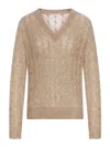 Brunello Cucinelli Mohair Wool Blend V-neck Sweater In Brown