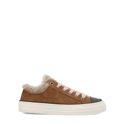 Brunello Cucinelli Embellished Low-top Sneakers In Brown