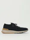 Brunello Cucinelli Leather-trimmed Stretch-knit Sneakers In Blue