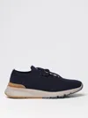 Brunello Cucinelli Leather-trimmed Stretch-knit Sneakers In Blue