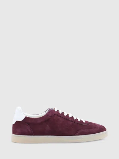 Brunello Cucinelli Low Top Suede Finish Rubber Sole Sneakers In Burgundy
