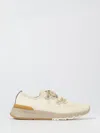 Brunello Cucinelli Cotton Sneakers In Ivory With Front Lace-up Fastening In Yellow