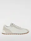 Brunello Cucinelli Embellished Suede-trimmed Stretch-knit Sneakers In Beige