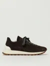 Brunello Cucinelli Brown Low Top Sneakers With Monil Detail On The Side And Embossed Logo Lettering On The Rear In Leat In Brown