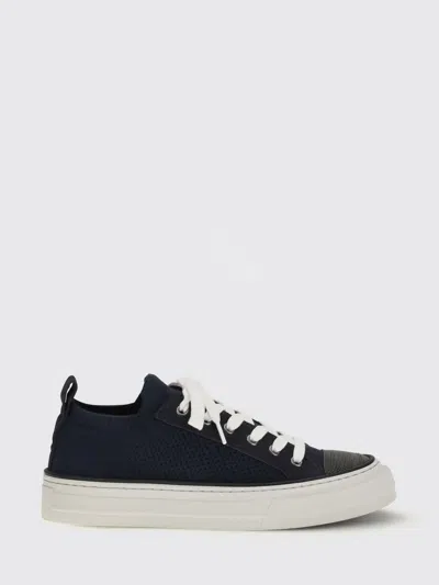 Brunello Cucinelli Bead-embellished Suede-trimmed Stretch-knit Sneakers In Blue