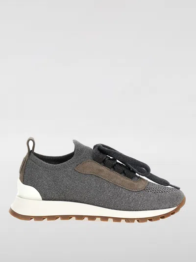Brunello Cucinelli Metallic Knitted Sneakers In Black