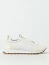 Brunello Cucinelli Women Slip On Sneakers In Leather And Fabric In Neutral