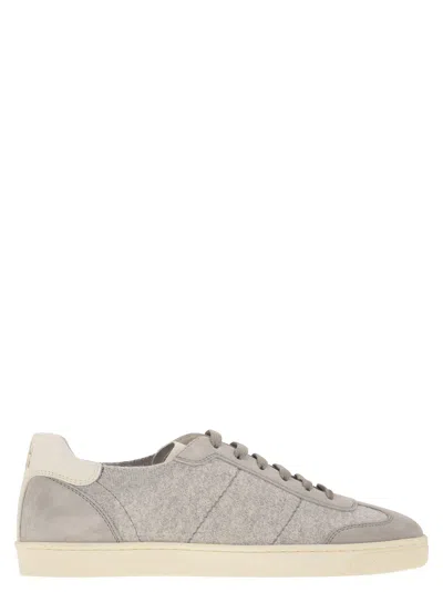 BRUNELLO CUCINELLI COTTON KNIT, WASHED SUEDE AND SOFT CALFSKIN TRAINERS