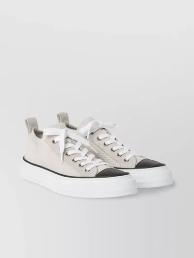 Brunello Cucinelli Low Top Sneaker With Tab On The Heel In Cotton Knit In White
