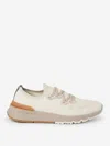 Brunello Cucinelli Cotton Sneakers In Ivory With Front Lace-up Fastening