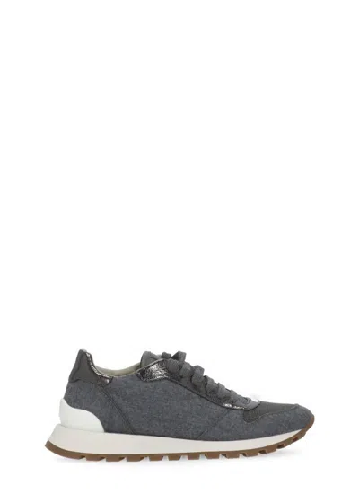 Brunello Cucinelli Panelled Leather Sneakers In Gray