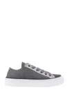 Brunello Cucinelli Virgin Wool And Metallic Leather Sneakers In Grey