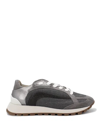 BRUNELLO CUCINELLI WOOL SNEAKERS WITH PRECIOUS STRIPE DESIGN
