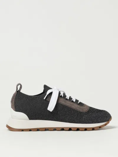 Brunello Cucinelli Sneakers In Knit And Suede In Brown