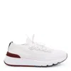 Brunello Cucinelli Cotton Knit And Semi-polished Calfskin Runner Sneakers Shoes In Neutral
