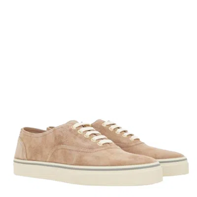 Brunello Cucinelli Suede Low Top Sneakers Round Toe Rubber In Neutral