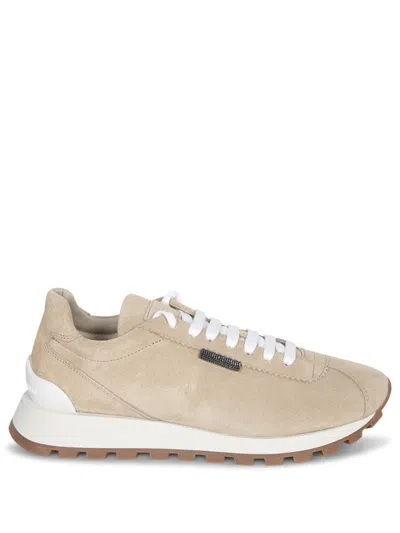 Brunello Cucinelli Monile Beige Suede Sneakers In Neutral