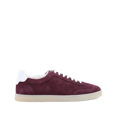 Brunello Cucinelli Low Top Suede Finish Rubber Sole Sneakers In Burgundy