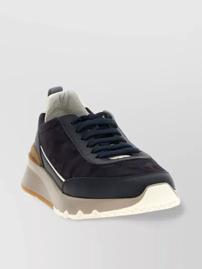 Brunello Cucinelli Sneakers Round Toe Contrast Sole In Blue