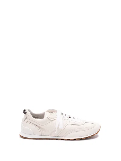 Brunello Cucinelli Grained Soft Leather Runners With Shiny Loops Shoes In White