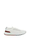 Brunello Cucinelli Cotton Knit And Semi-polished Calfskin Runner Sneakers Shoes In White