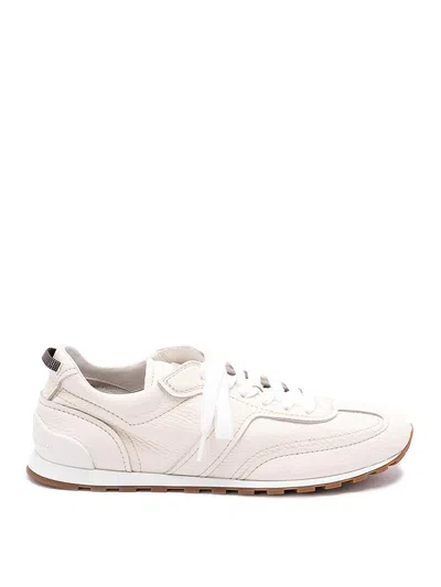 Brunello Cucinelli Grained Soft Leather Runners With Shiny Loops Shoes In White