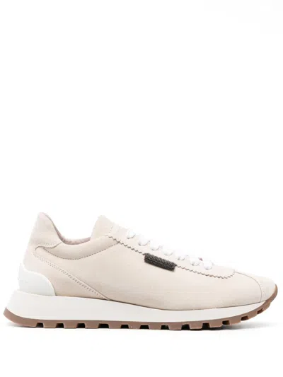 Brunello Cucinelli Leather Sneakers With Chunky Sole For Women In Neutral