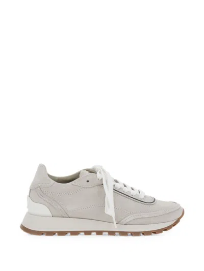 Brunello Cucinelli Sneakers With Calfskin Inserts In Gray