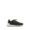 Brunello Cucinelli Brown Low Top Sneakers With Monil Detail On The Side And Embossed Logo Lettering On The Rear In Leat