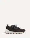 Brunello Cucinelli Brown Low Top Sneakers With Monil Detail On The Side And Embossed Logo Lettering On The Rear In Leat In Black