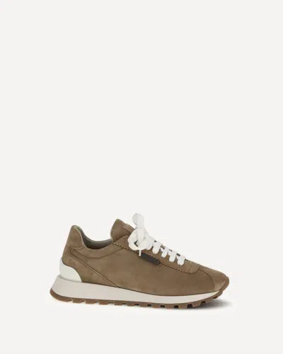 Brunello Cucinelli Suede Sneakers With Iconic Jewel Application In Multi