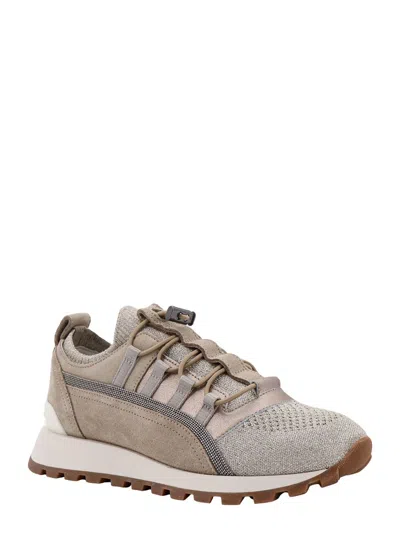 Brunello Cucinelli Sneakers With Lamé Details In Beige