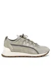 Brunello Cucinelli Beige Leather Sneakers With Glitter And Monili Chain Detailing