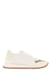 Brunello Cucinelli Nylon And Suede Sneakers With Rubber Sole In White