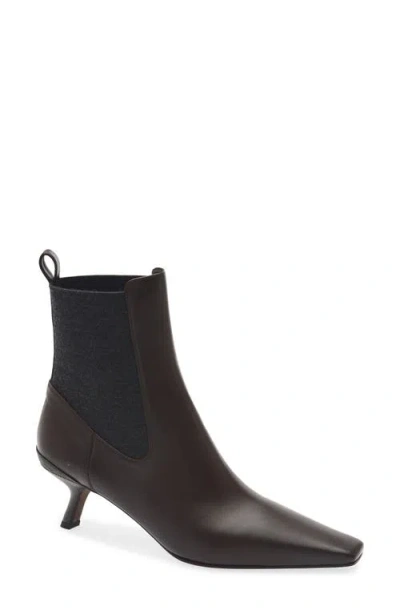 Brunello Cucinelli Snip Toe Kitten Heel Chelsea Boot In Brown