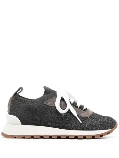 Brunello Cucinelli Glitter Finish Sneakers Contrast Sole In Black
