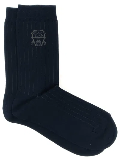 Brunello Cucinelli Socks Coat Of Arms Of Solomeo In Blue
