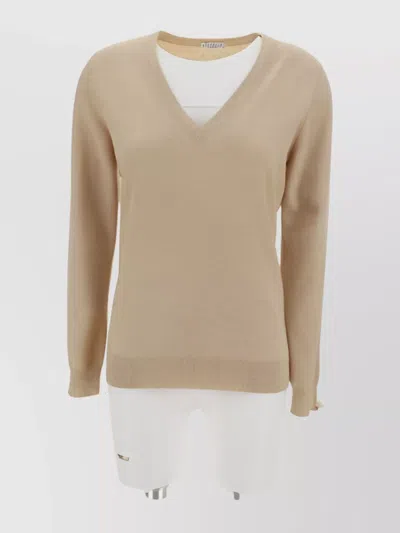 Brunello Cucinelli Soft Cashmere V-neck Sweater With Ribbed Finish In Multicolor